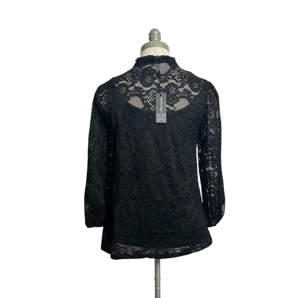 Cable & Gauge Black Lace Tie Neck Long Sleeve Blouse Women’s Size Small - Picture 9 of 11